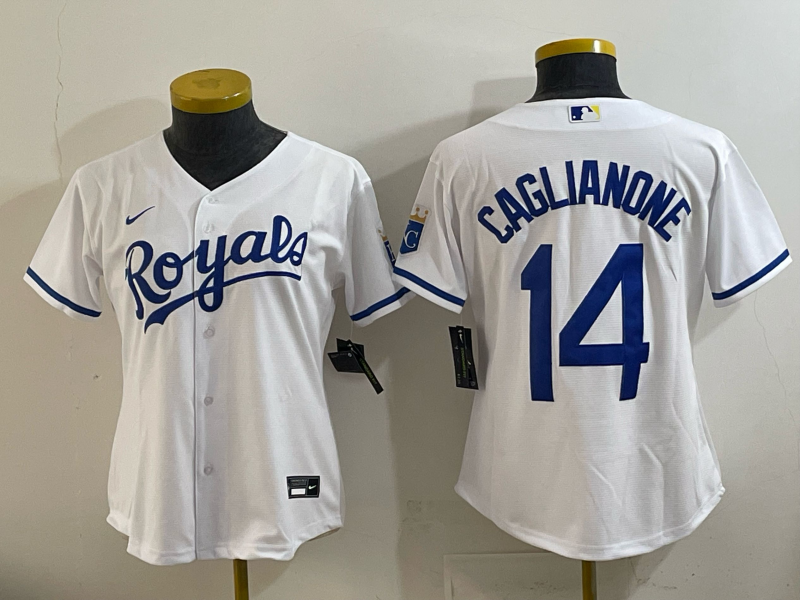 Youth Kansas City Royals #14 Caglianone white Nike MLB 2025 jersey 010